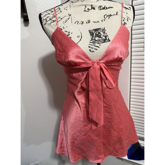 Vintage Y2K Silky Victoria’s Secret Tie Front Babydoll Cami Pink 2000’s Coquette - Picture 1 of 8